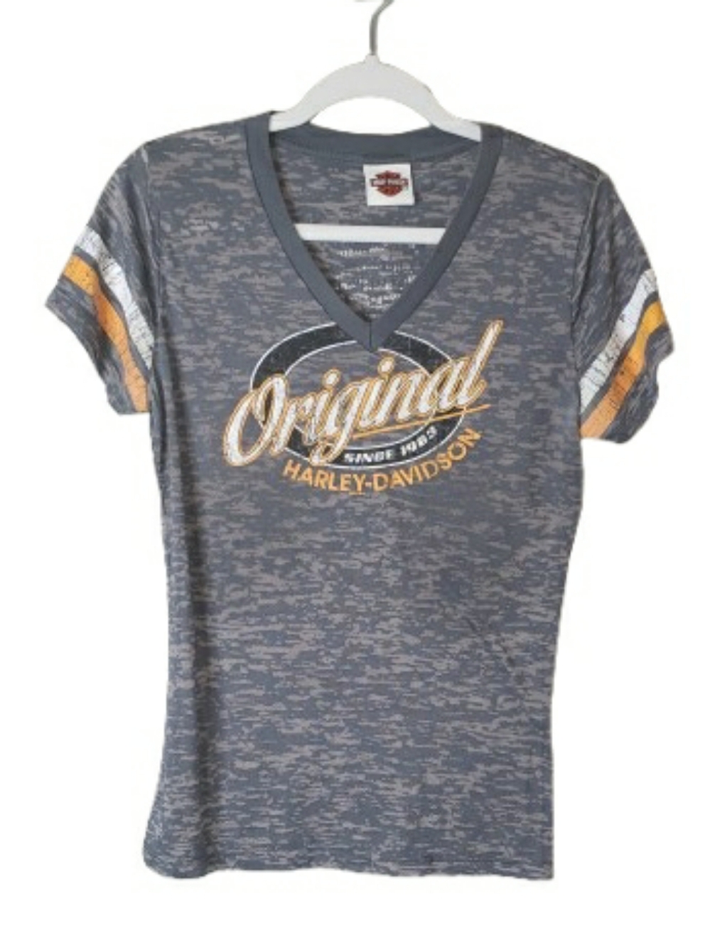 Harley Davidson Original Las Vegas SS Striped Distress Tshirt Gray Orange